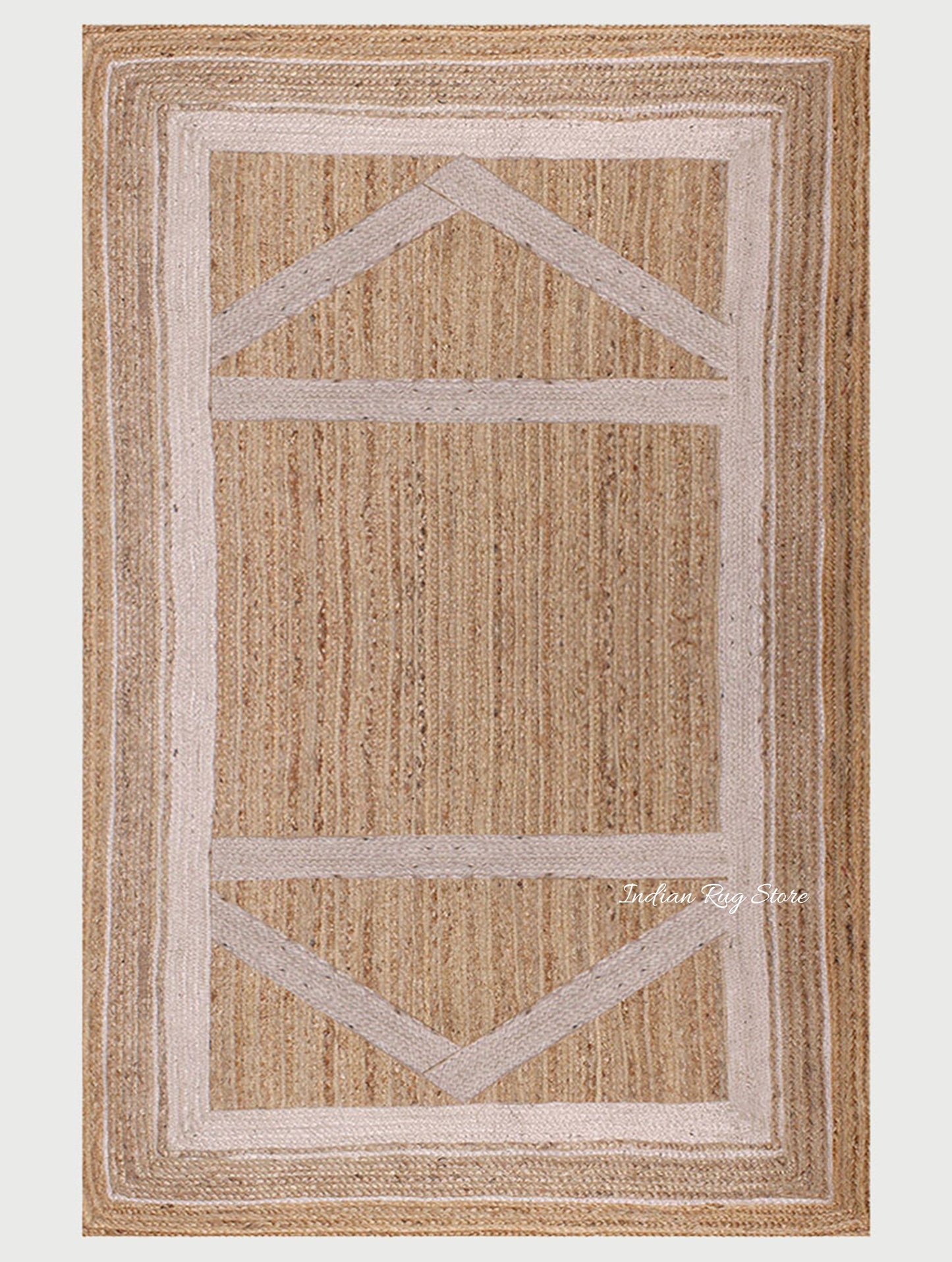 Beige White Hand Braided Geometric Hallway Jute Rug