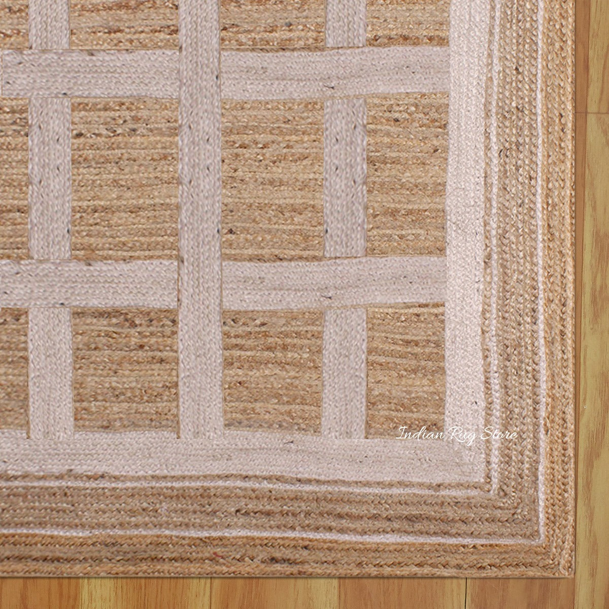 Living Area White Beige Hand Braided Geometric Jute Rug