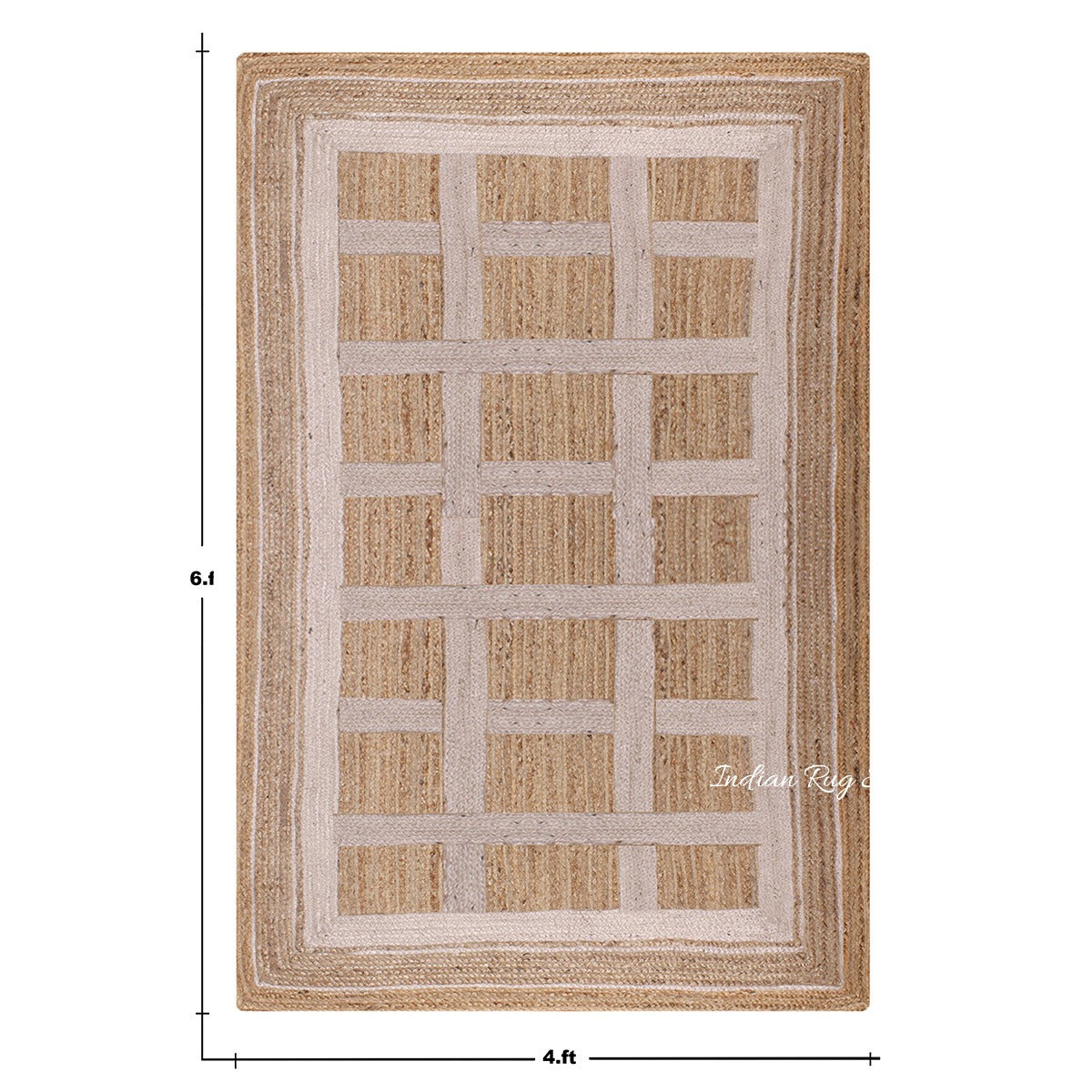 Living Area White Beige Hand Braided Geometric Jute Rug