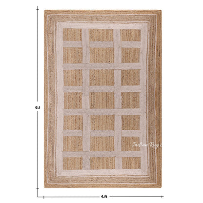 Living Area White Beige Hand Braided Geometric Jute Rug