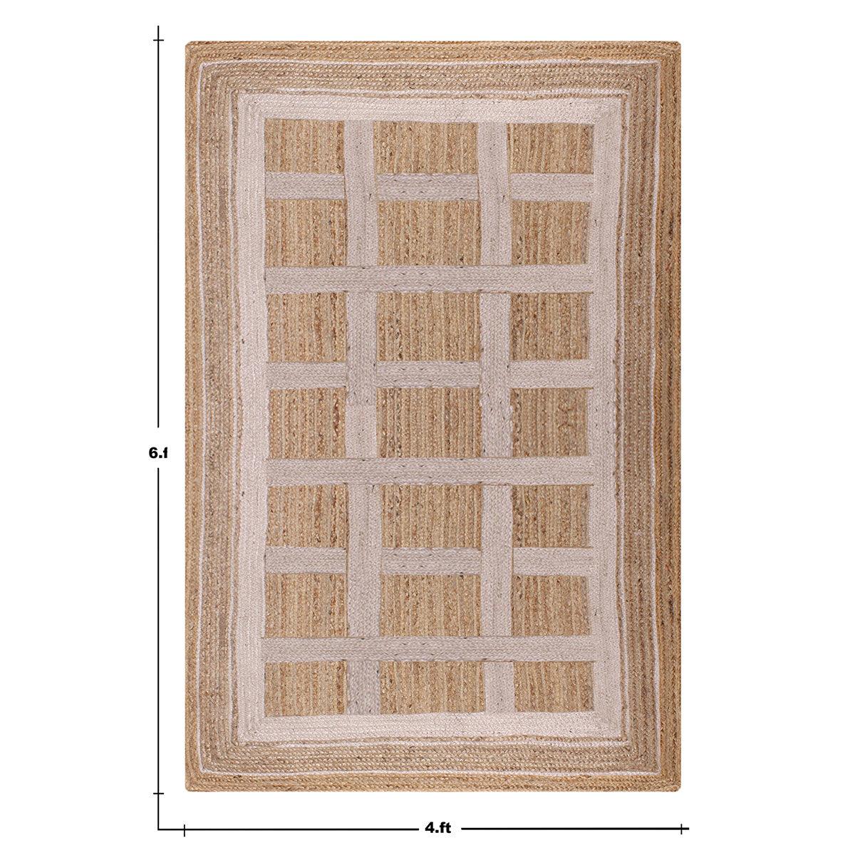 Living Area White Beige Hand Braided Geometric Jute Rug - Indian Rug Store