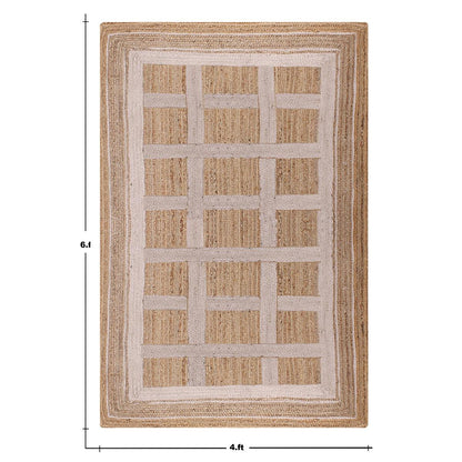 Living Area White Beige Hand Braided Geometric Jute Rug - Indian Rug Store