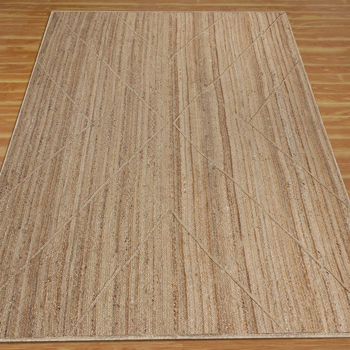 Beige Geometric Hand Braided Living Area Jute Rug - Indian Rug Store