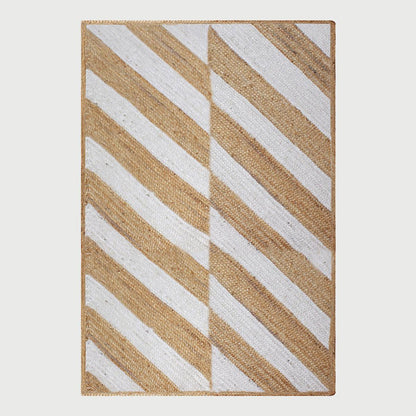 White Beige Hand Braided Geometric Interior Decor Jute Rug - Indian Rug Store