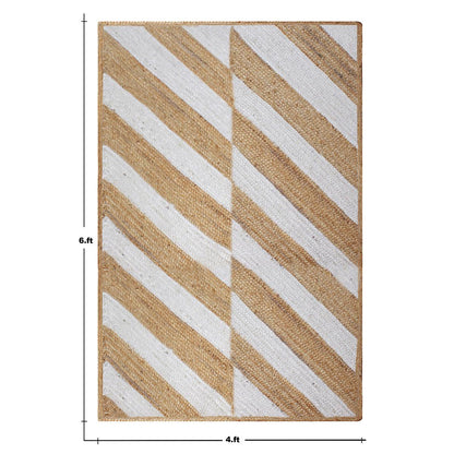 White Beige Hand Braided Geometric Interior Decor Jute Rug - Indian Rug Store