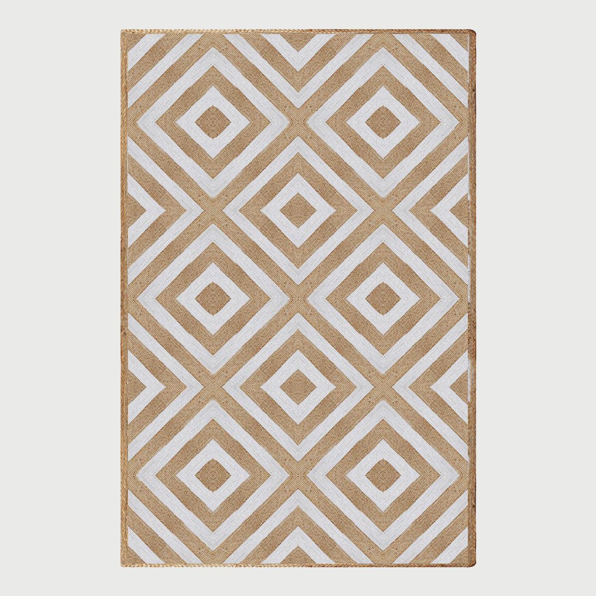 Rectangle White Beige Hand Braided Geometric Entrance Jute Rug - Indian Rug Store