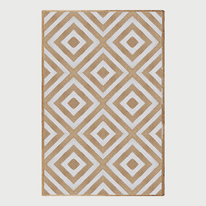 Rectangle White Beige Hand Braided Geometric Entrance Jute Rug - Indian Rug Store