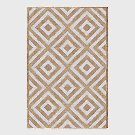 Rectangle White Beige Hand Braided Geometric Entrance Jute Rug - Indian Rug Store