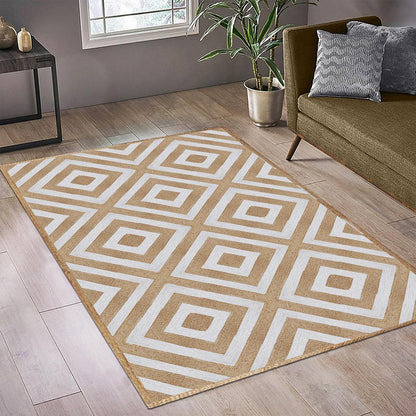 Rectangle White Beige Hand Braided Geometric Entrance Jute Rug - Indian Rug Store