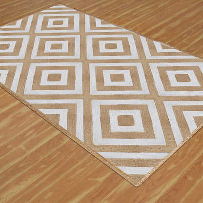 Rectangle White Beige Hand Braided Geometric Entrance Jute Rug - Indian Rug Store