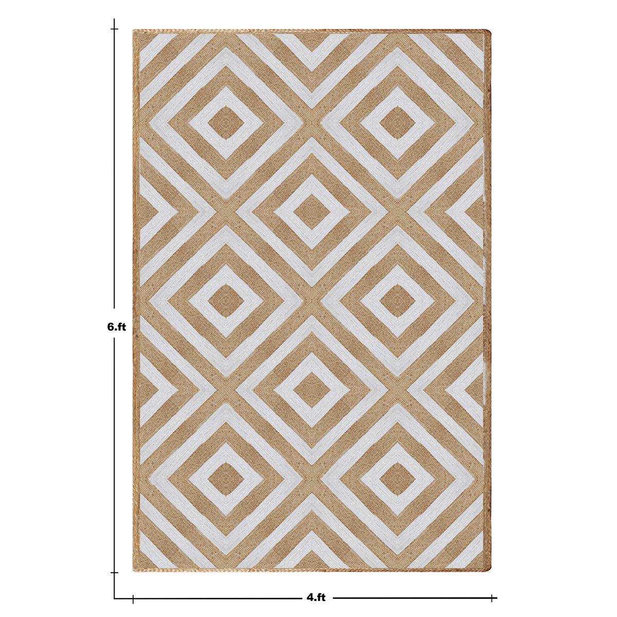 Rectangle White Beige Hand Braided Geometric Entrance Jute Rug - Indian Rug Store