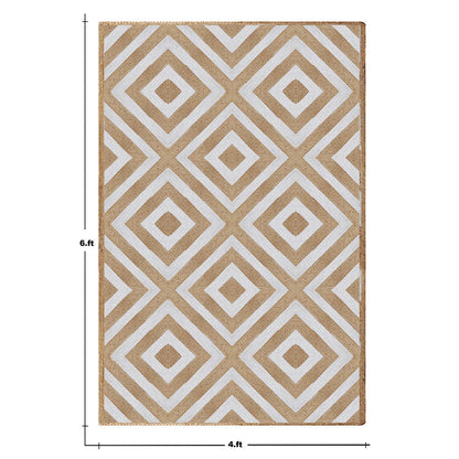 Rectangle White Beige Hand Braided Geometric Entrance Jute Rug - Indian Rug Store