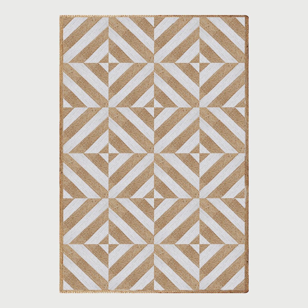 Dining Room White Beige Hand Braided Geometric Jute Rug - Indian Rug Store