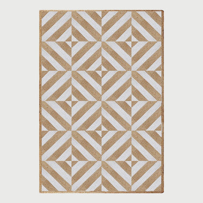 Dining Room White Beige Hand Braided Geometric Jute Rug - Indian Rug Store