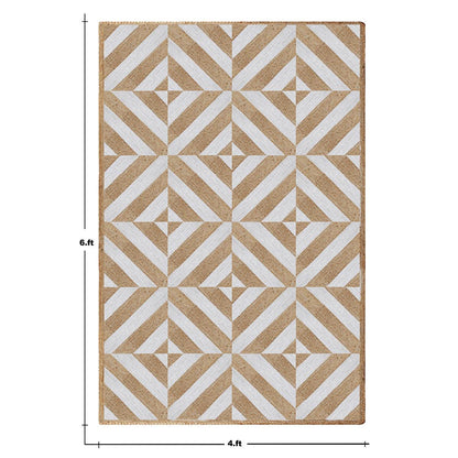 Dining Room White Beige Hand Braided Geometric Jute Rug - Indian Rug Store