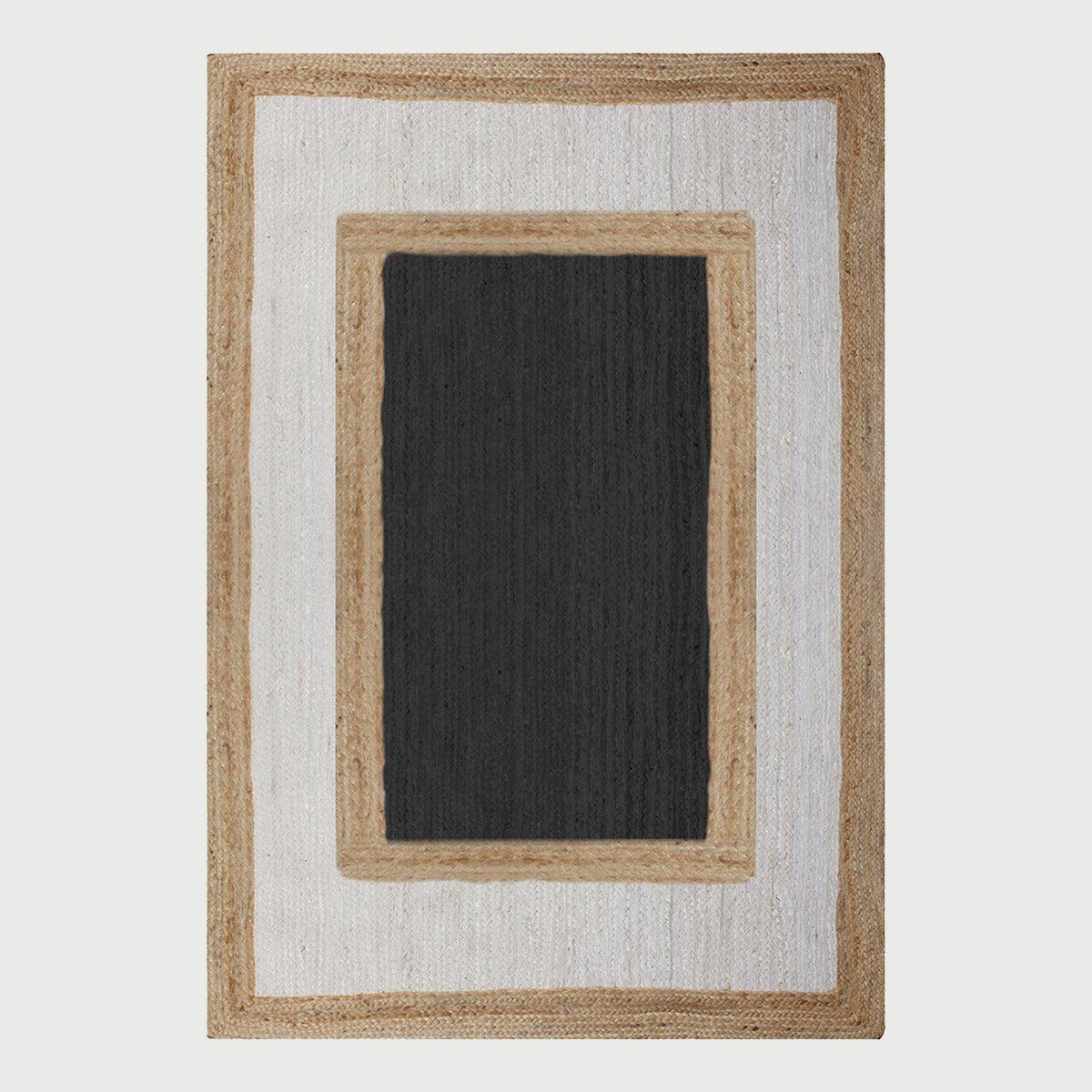 Geometric Beige Black Hand Braided Entrance Decor Jute Rug - Indian Rug Store