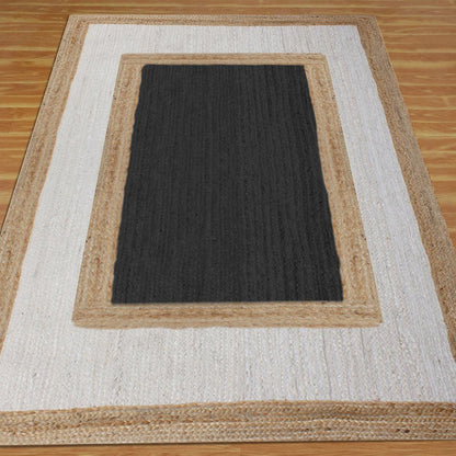 Geometric Beige Black Hand Braided Entrance Decor Jute Rug - Indian Rug Store