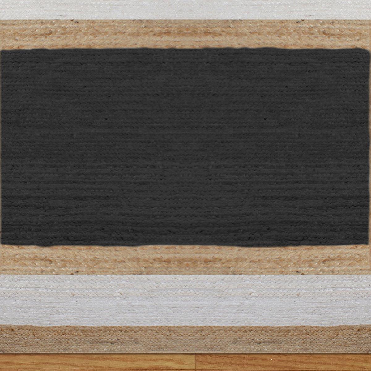 Geometric Beige Black Hand Braided Entrance Decor Jute Rug - Indian Rug Store