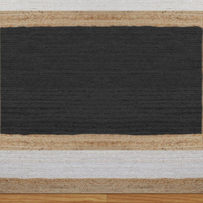 Geometric Beige Black Hand Braided Entrance Decor Jute Rug - Indian Rug Store