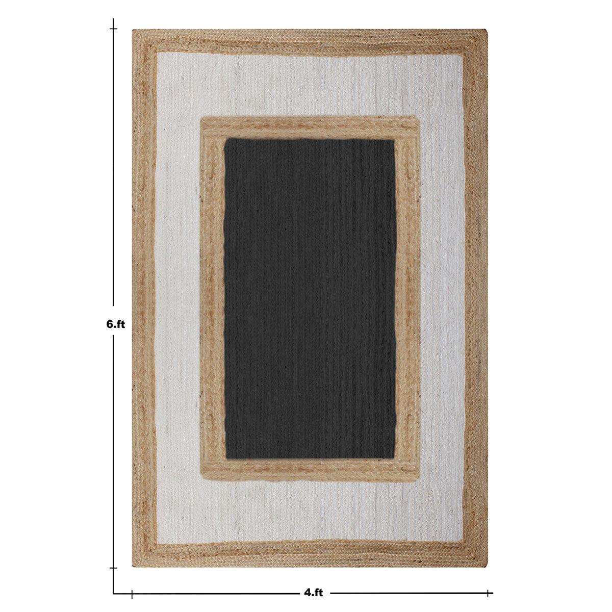 Geometric Beige Black Hand Braided Entrance Decor Jute Rug - Indian Rug Store