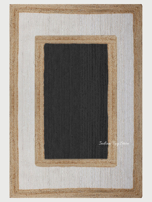 Geometric Beige Black Hand Braided Entrance Decor Jute Rug