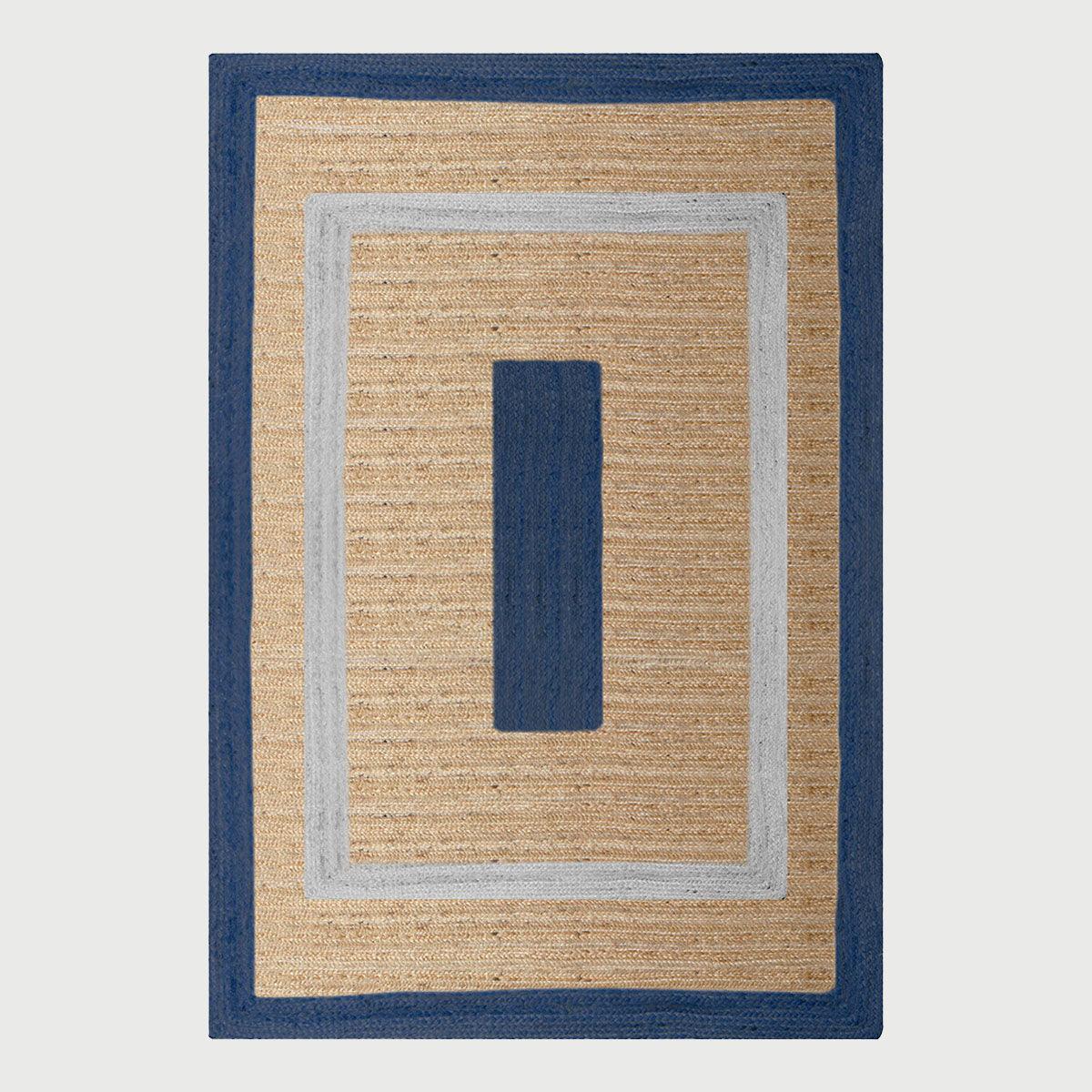 Blue Beige Hand Braided Geometric Hallway Jute Rug - Indian Rug Store