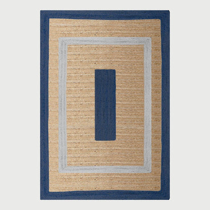 Blue Beige Hand Braided Geometric Hallway Jute Rug - Indian Rug Store