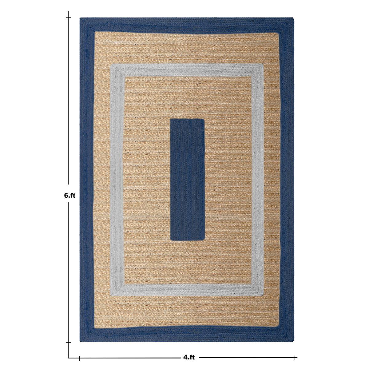 Blue Beige Hand Braided Geometric Hallway Jute Rug - Indian Rug Store