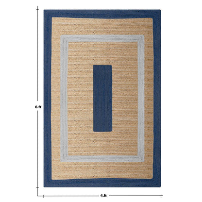 Blue Beige Hand Braided Geometric Hallway Jute Rug - Indian Rug Store