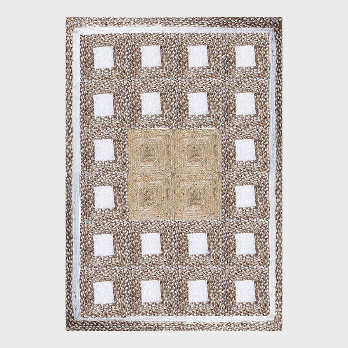 Rectangle Hand Braided Geometric Beige Multicolor Home Decor Jute Rug - Indian Rug Store