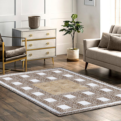 Rectangle Hand Braided Geometric Beige Multicolor Home Decor Jute Rug