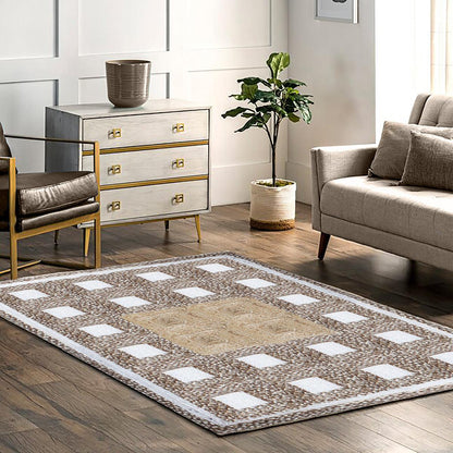 Rectangle Hand Braided Geometric Beige Multicolor Home Decor Jute Rug - Indian Rug Store