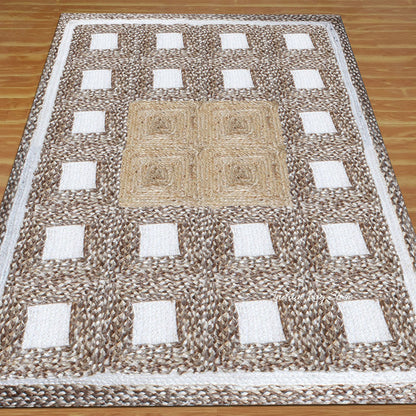 Rectangle Hand Braided Geometric Beige Multicolor Home Decor Jute Rug