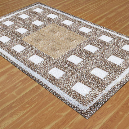 Rectangle Hand Braided Geometric Beige Multicolor Home Decor Jute Rug