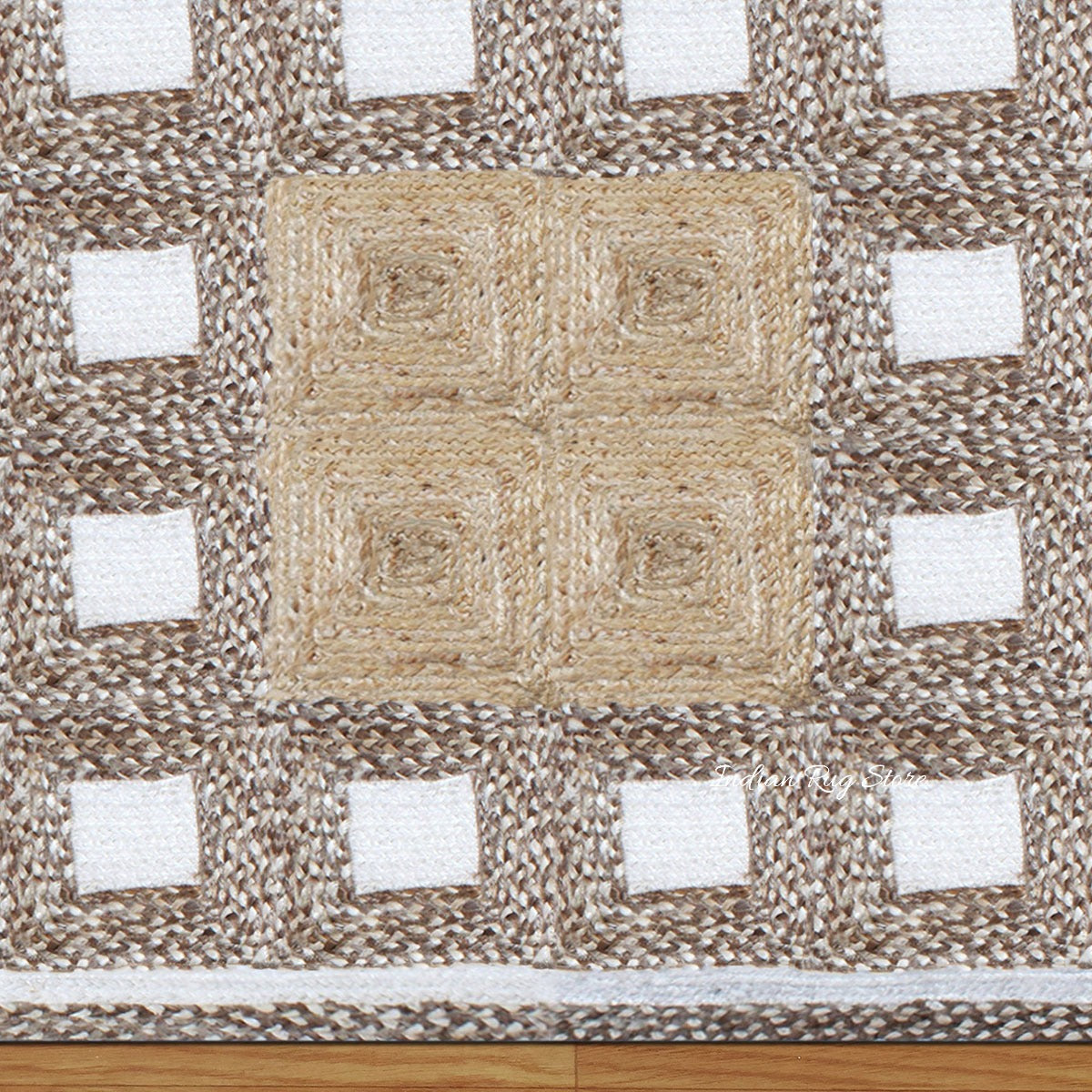 Rectangle Hand Braided Geometric Beige Multicolor Home Decor Jute Rug