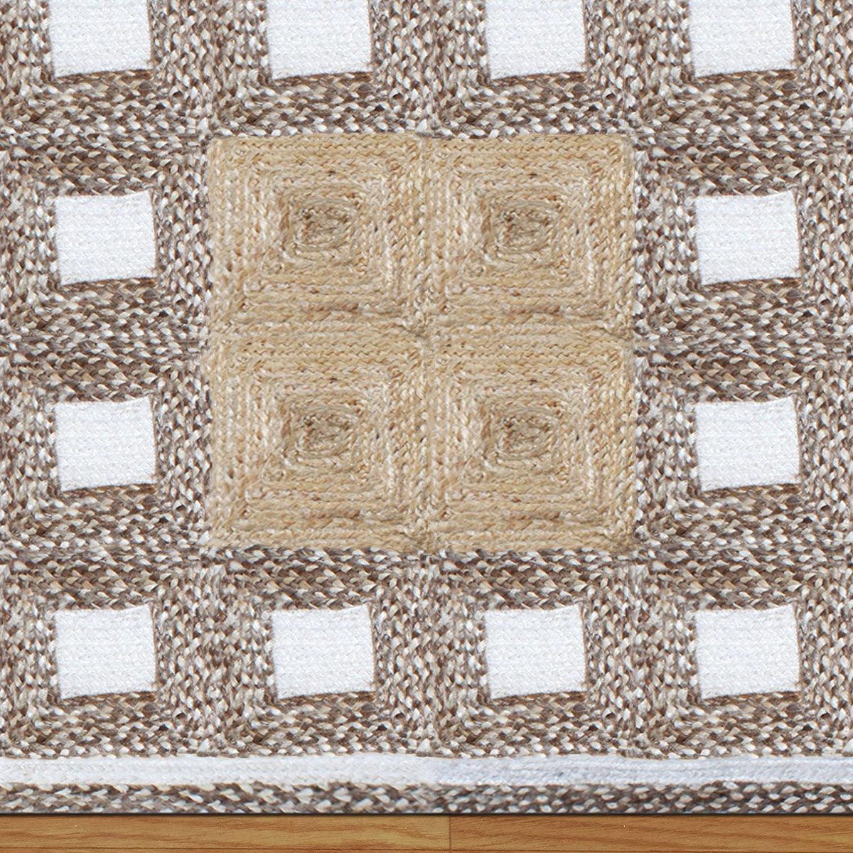 Rectangle Hand Braided Geometric Beige Multicolor Home Decor Jute Rug - Indian Rug Store