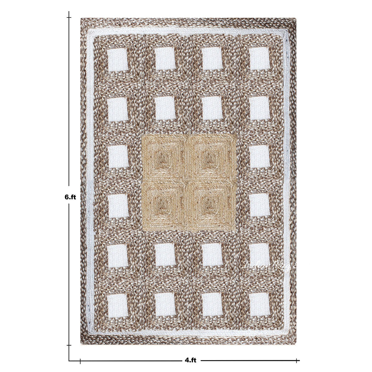 Rectangle Hand Braided Geometric Beige Multicolor Home Decor Jute Rug