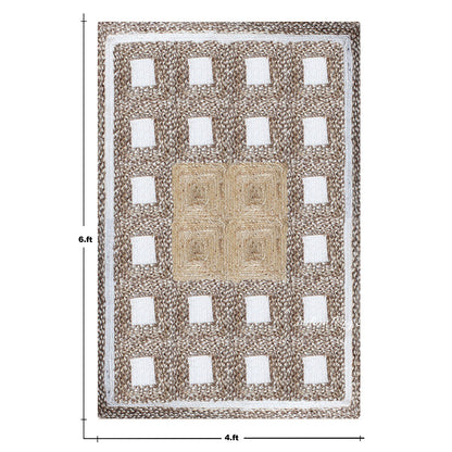 Rectangle Hand Braided Geometric Beige Multicolor Home Decor Jute Rug