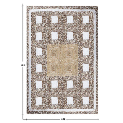 Rectangle Hand Braided Geometric Beige Multicolor Home Decor Jute Rug - Indian Rug Store