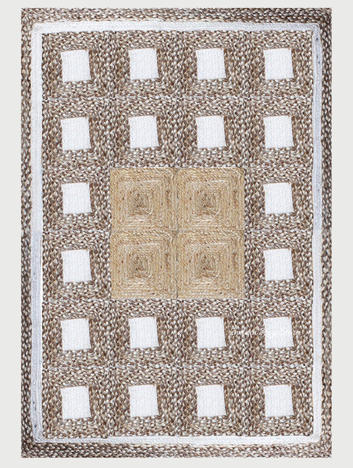 Rectangle Hand Braided Geometric Beige Multicolor Home Decor Jute Rug