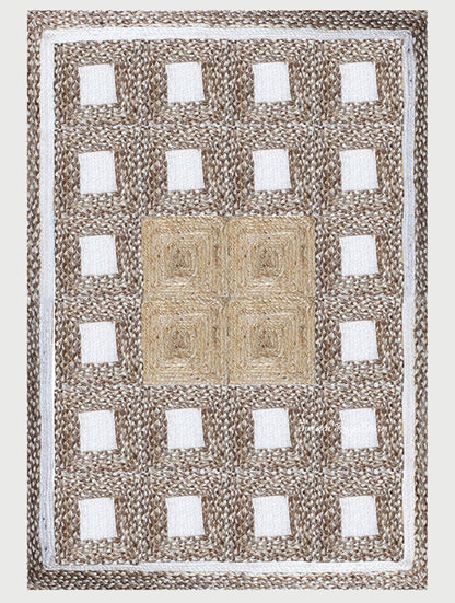 Rectangle Hand Braided Geometric Beige Multicolor Home Decor Jute Rug