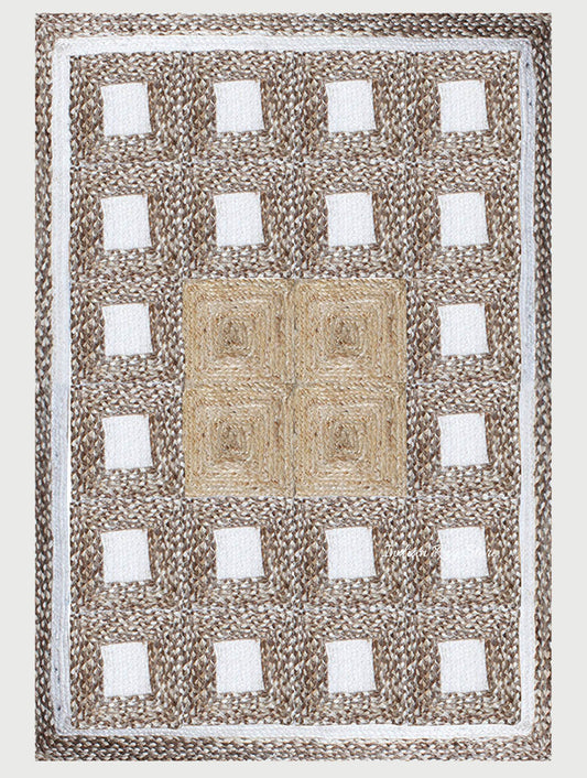 Rectangle Hand Braided Geometric Beige Multicolor Home Decor Jute Rug