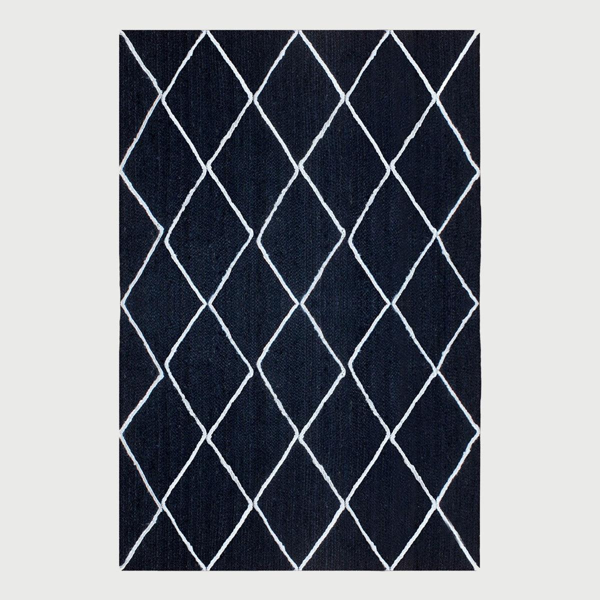 Blue White Geometric Hand Braided Entrance Decor Jute Rug - Indian Rug Store