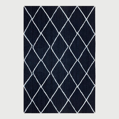 Blue White Geometric Hand Braided Entrance Decor Jute Rug - Indian Rug Store