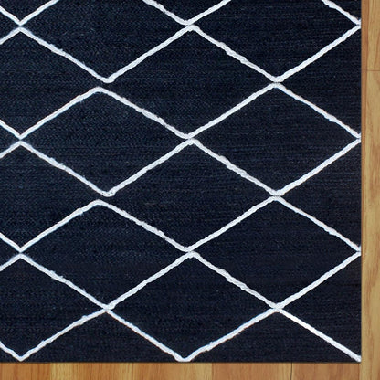 Blue White Geometric Hand Braided Entrance Decor Jute Rug - Indian Rug Store