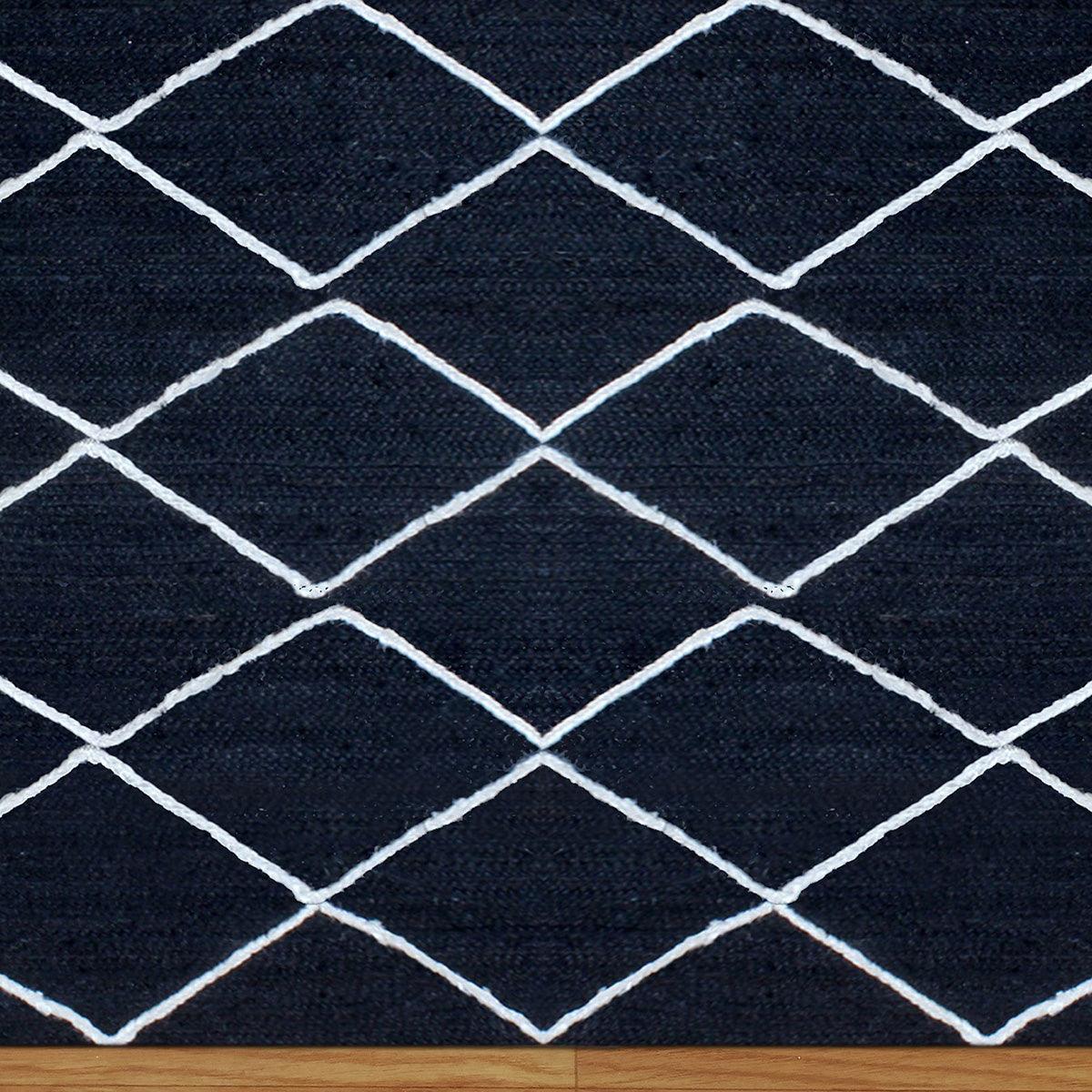 Blue White Geometric Hand Braided Entrance Decor Jute Rug - Indian Rug Store