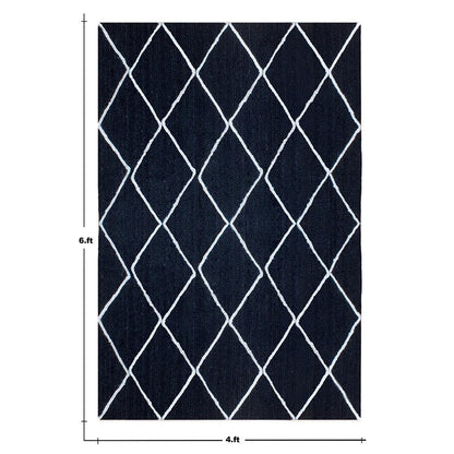 Blue White Geometric Hand Braided Entrance Decor Jute Rug - Indian Rug Store