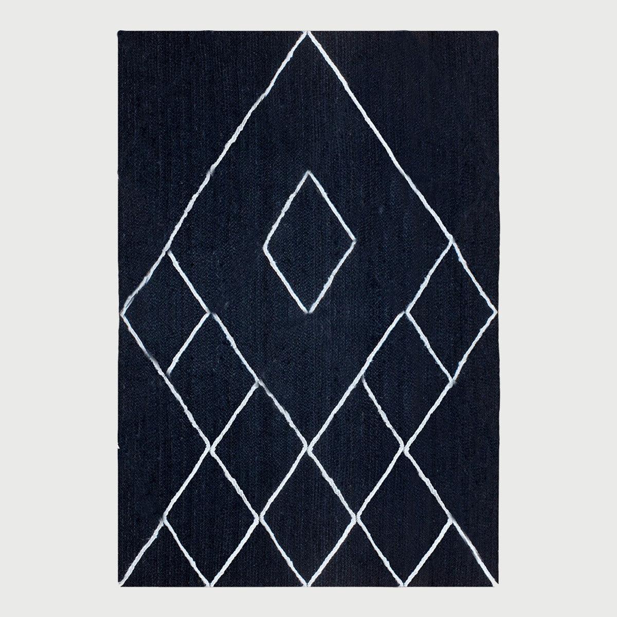 Geometric White Blue Hand Braided Out House Jute Rug - Indian Rug Store