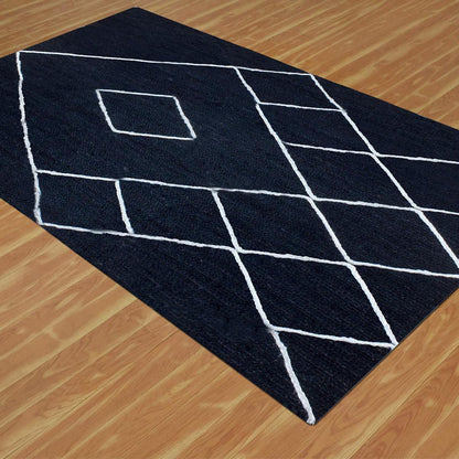 Geometric White Blue Hand Braided Out House Jute Rug - Indian Rug Store