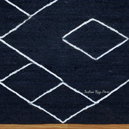 Geometric White Blue Hand Braided Out House Jute Rug